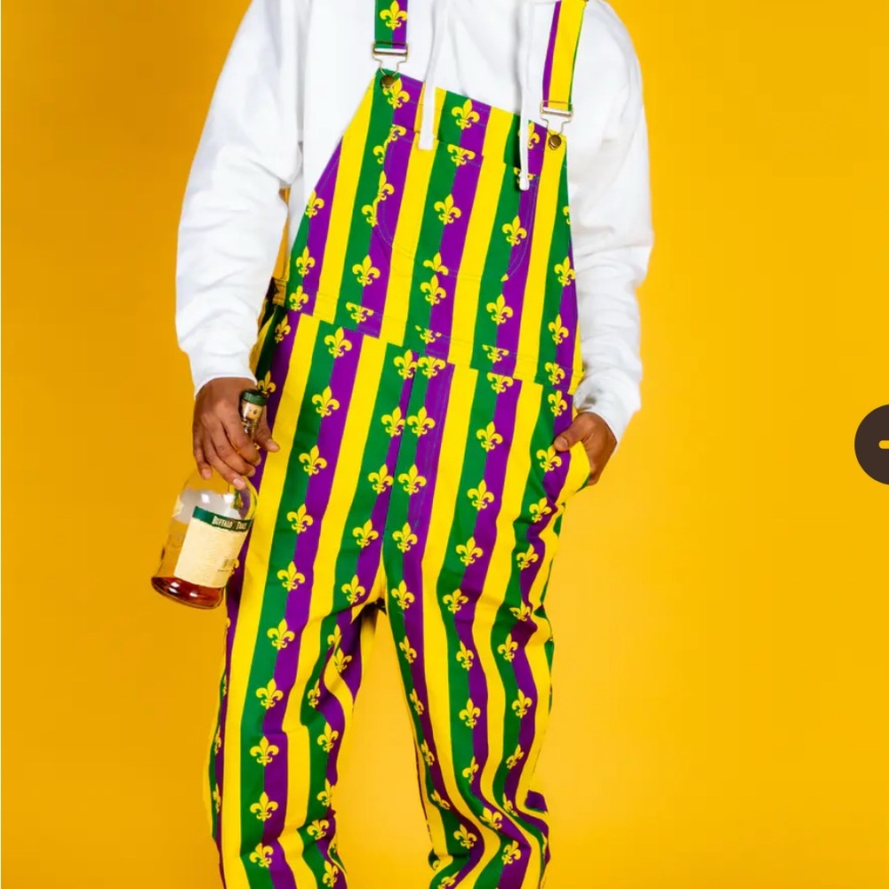 Bold Striped Overalls with Fleur-de-Lis Mardis Gras